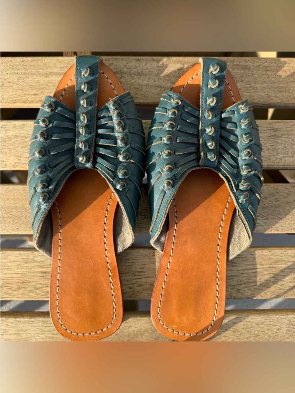 Cleobella Teal Leather Slides 40